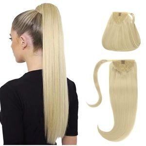 22” Platinum Blonde #60A Straight Ponytail Extension 100% Human Hair 90g Item#DL